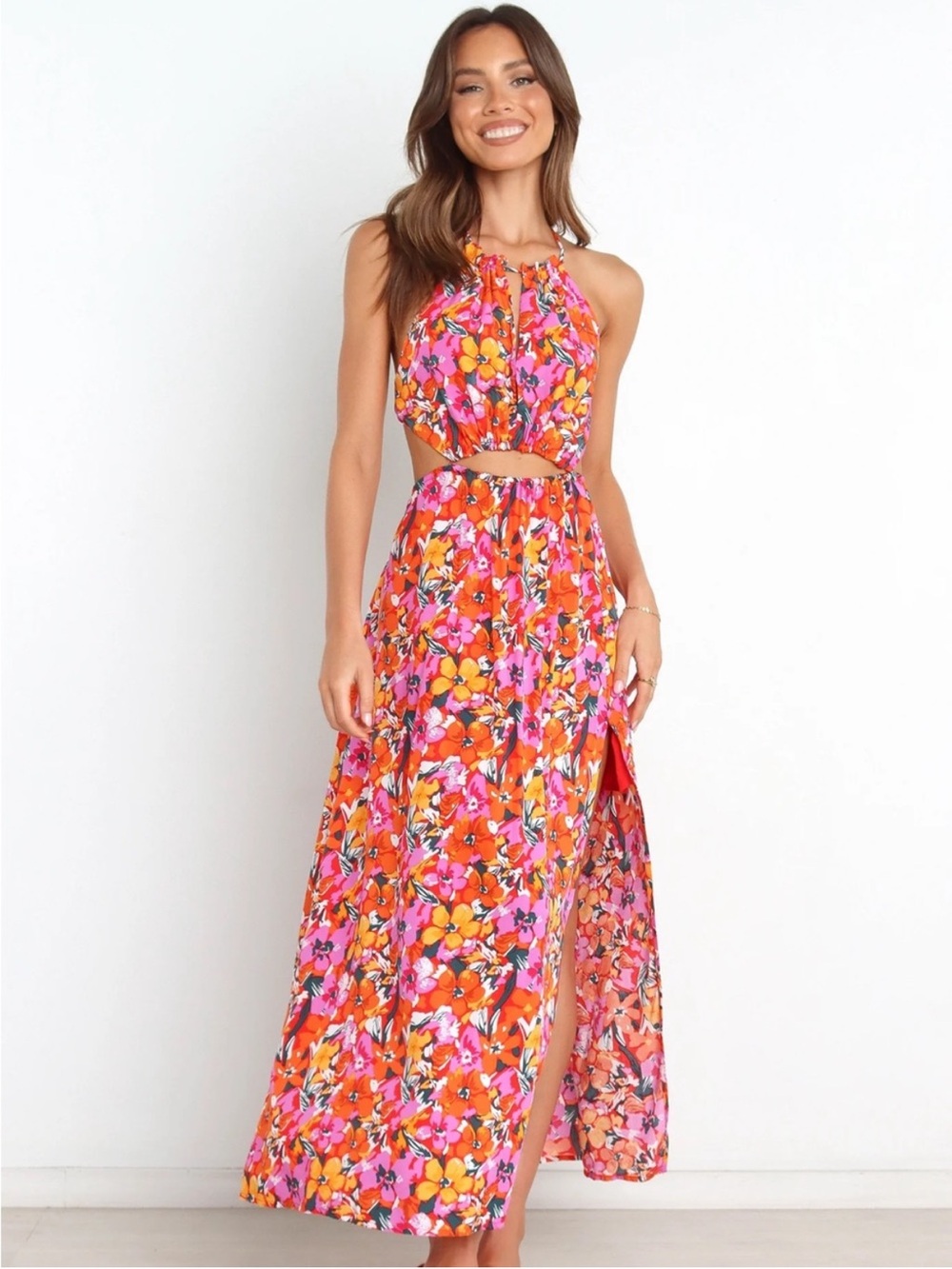 Petal & Pup Senorita Senorita Dress Vibrant Floral Print Halter Neckline 4